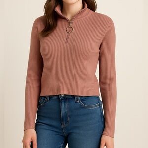 Quarter Zip Mauve Pink Sweater